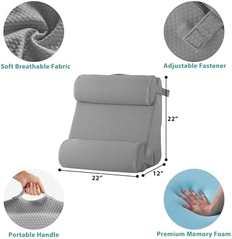 Bedluxe Adjustable 4pcs Bed Wedge Pillow Set, Memory Foam Wedge Pillows Post Surgery for Back, Neck, Leg Pain Relief, Pillow Wedge for Sleeping, Sitting up in Bed, Acid Reflux and GERD, Grey - Image 5