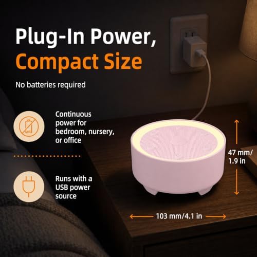 Kipcush White Noise Machine for Sleeping – High-Fidelity Non-Looping Sounds, Dimmable Night Light, USB Powered, Sleep Sound Machine for Baby, Kids & Adults (K8-T Light Nude, Standard) - Image 6