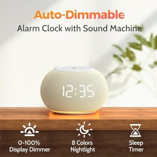 REACHER Auto Dimmable Sound Machine Alarm Clock with Night Light for Girls - Image 5