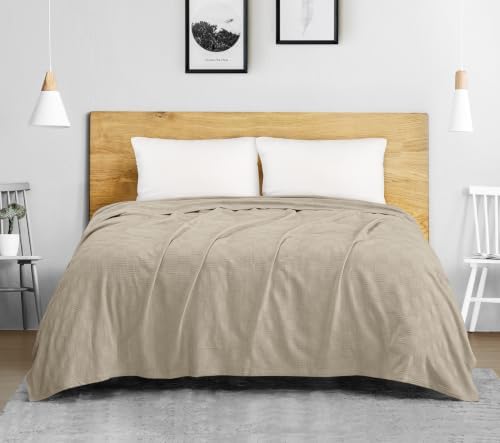 Utopia Bedding 100% Cotton Thermal Blanket Khaki King, 90x108 Inches - Image 5