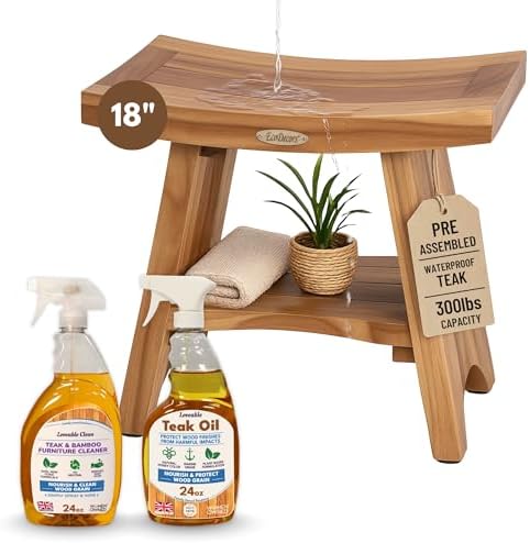 EcoDecors Serenity 18" Assembled Teak Shower Bench with Teak Oil & Cleaner by EcoDecors