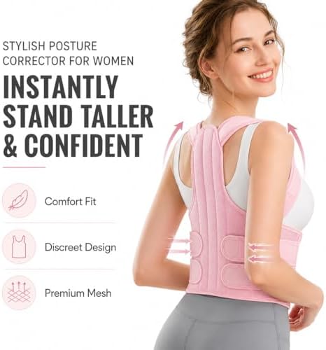 Posture Corrector for Women, Breathable Back Brace for Slouching & Upper Back Pain Relief, Invisible Under Clothes Shoulder Straightener with 4 Support Stays & Anti-Chafing Padded Straps, Pink (pink L) - Image 2