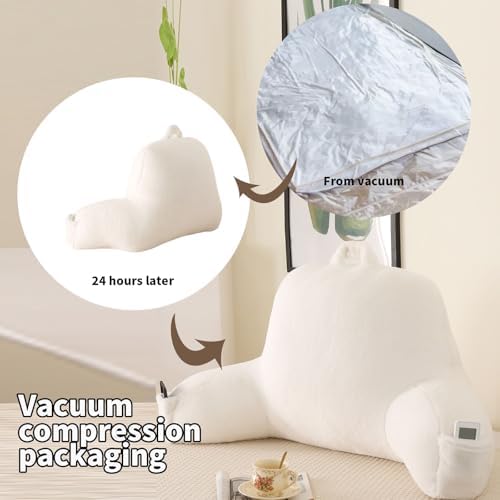 Soft Reading Pillow for Bed with Arms,Middle,White,Faux Fur - Image 4