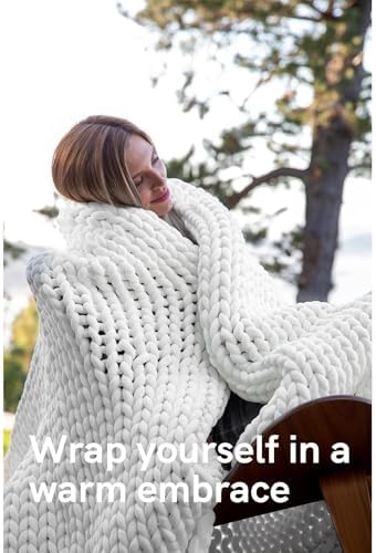 YnM Velvet Weighted Blanket, Handmade Chunky Knitted Design, Soft and Cozy, Temperature Regulating and Breathable, Machine Washable Throw for Sleep or Home Decor (White, 50x60 Inch, 10lbs) - Image 3