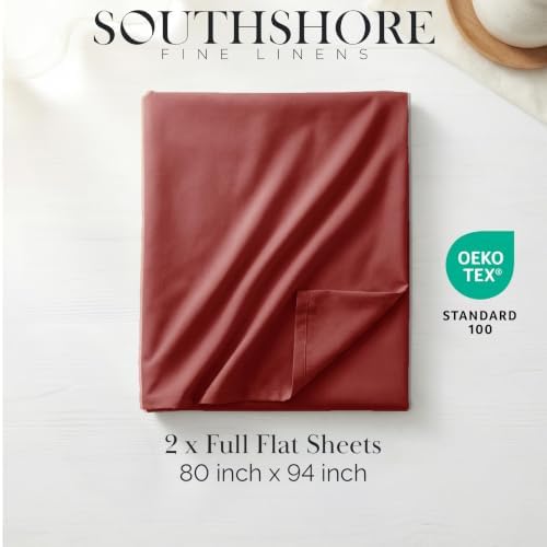 2 Pack Full Size Flat Sheets Only Microfiber Marsala Terracotta Bed Sheets - Image 2