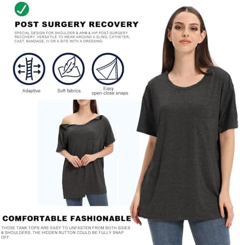 Women Shoulder Surgery Shirts for Women Tear Away Post Surgery Shirt for Men Full Snap Access Recovery Clothing - Image 3