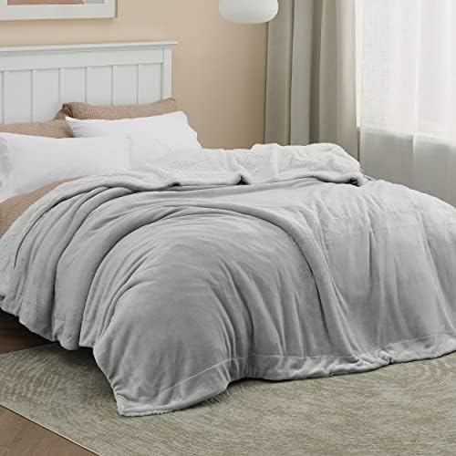 Bedsure GentleSoft Sherpa Fleece Blankets King Size for Bed, Non-Heated, Thick and Warm Throw for Women and Men, Soft Fuzzy Plush King Blanket for Winter, Light Grey, 108x90 Inches - Image 3