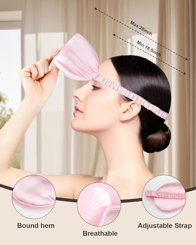 IEKEODI 2 Pack Silk Sleep Masks, Light Blocking Eye Masks, Pink & Pink - Image 3