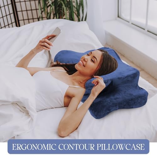 Hahafelt Cervical Neck Pillow Case Plush with Zipper, Navy Blue, Queen Size - Image 4