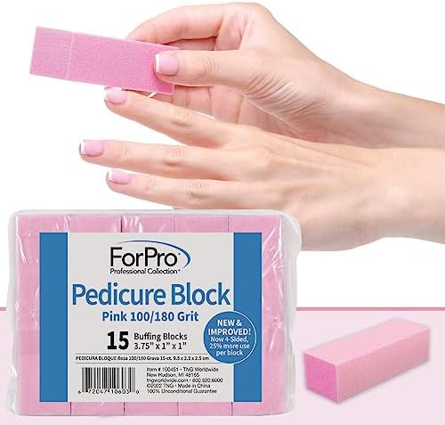 ForPro Pink Pedicure Block, 100/180 Grit, Three-Sided Pedicure Nail Buffer, 3.75” L x 1” W x 1” H, 15-Count (Pack of 2) - Image 6
