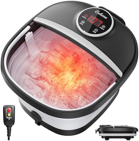 GEHONA Collapsible Foot Spa Bath with Heat,Foot Massager with Two Side Supports,Leakage Protector,Temperature Control,Bubbles,Red Light,Timer, Feet Spa Tub,Feet Soaker,Gifts (Black) by Unknown