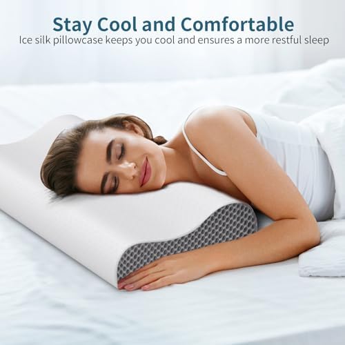 Cervical Neck Pillow for Pain Relief, Contour Memory Foam Pillows Ergonomic Pillow for Sleeping Bed Pillow Neck Support with Cooling Pillowcase Orthopedic Pillow for Side Back Sleepers(Light Grey) - Image 6