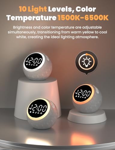 LIORQUE Alarm Clock with White Noise Machine & Night Light, Gray - Image 3