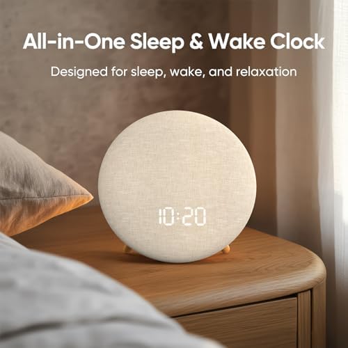 HOUSBAY Alarm Clock Sound Machine with Bluetooth Speaker - Room-Filling Sound, White Noise for Sleeping & Adult, Gentle Wake up Alarm, Cord-Free Use for Bedroom & Office, Oat Beige - Image 2