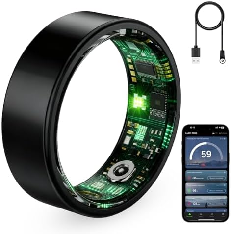 Smart Ring for Women & Men, Fitness Tracker Ring with Heart Rate Monitor, HRV, Sleep Tracking, No Subscription Fee, 10ATM Waterproof Activity Ring for Android & iPhone (Black, #6) by Unknown
