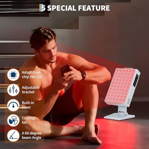 Red Light Therapy for Face and Body, Red Near Infrared Light with Timer and Stand, 60 Dual Chip LEDs, High Power Output Red Light Panel for Skin, Pain, Energy, Recovery, Performance, RT 300(NO Base) - Image 6