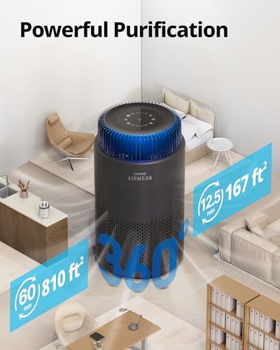 COWAY Air Purifiers for Home up to 810 ft², HEPA and Carbon Filter for Smoke, Allergies, Pet Dander, Odor, AQI Monitor, Auto Mode, Timer, Filter Indicator, Night Light, 2yr Warranty, Airmega 100 Black - Image 3