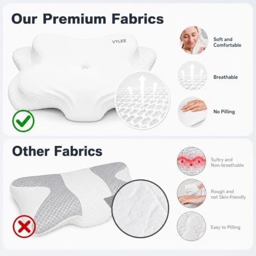 VYLEE Cervical Neck Pillow, Ergonomic Memory Foam Contour Pillow(WhiteGrey) - Image 5