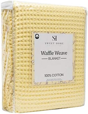 Sweet Home Collection 100% Fine Cotton Blanket Luxurious Weave Stylish Design Soft and Comfortable All Season Warmth, Full/Queen, Waffle Weave Lemon - Image 3
