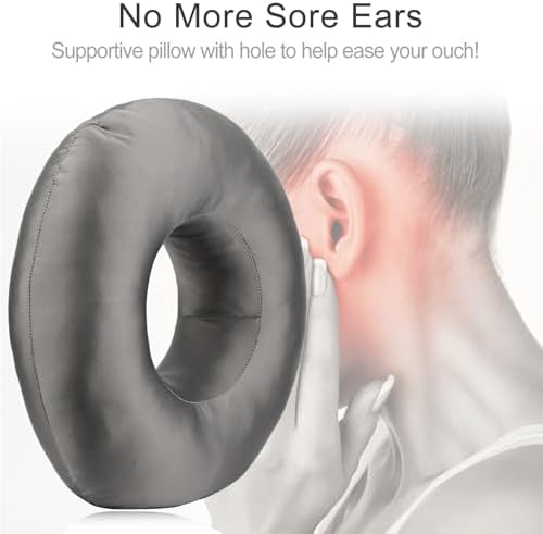 Silky Satin Piercing Pillow Ear Pillows Donut with Hole for Ear Pain CNH Piercing Pain Relief Sleeping Pressure Sore Side Sleepers Smooth Cooling Ear Guard Protector, Dark Gray - Image 4