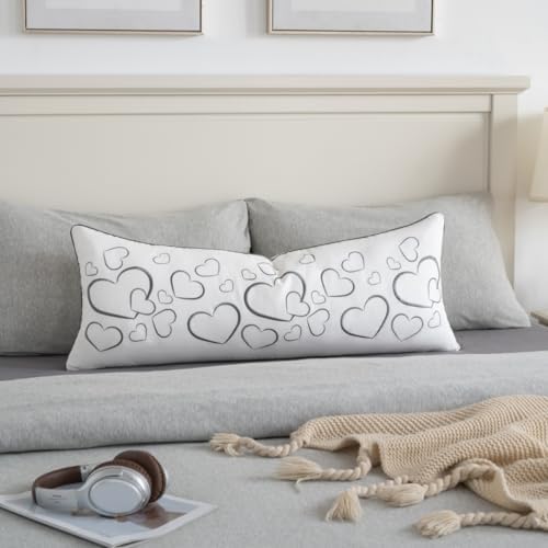 Sanmetex Loving Heart Long Lumbar Pillow Covers 14x36 Inches, Soft Embroidered Modern Decorative Throw Pillow Case for Sleeping Bed Bedroom Living Room and Home Décor Grey - Image 7