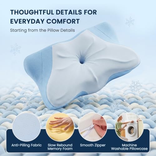 Sweetcrispy Queen Cervical Pillow for Neck and Shoulder - Ergonomic Memory Foam Pillows, Contour Side Sleeper for Adults, Cooling Orthopedic Neck Support for Back Stomach Sleepers, Blue - Image 5