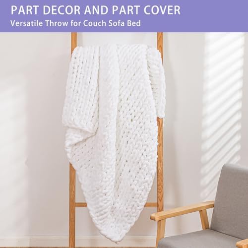 Bigacogo Chunky Knit Throw Blanket for Couch, 40x60 inches, Pure White - Image 4
