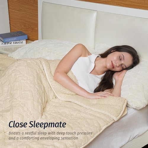 Wemore Adults Weighted Blanket for Sleep Queen Size 15 lbs 60" x 80" Khaki - Image 3