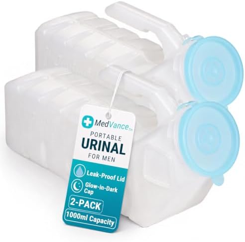 MedVance Urinals for Men 1000ml, Spill Proof Glow in the Dark Lid, 2 Pack by Medvance