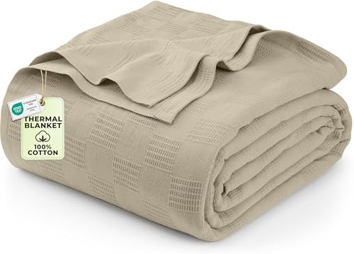 Utopia Bedding 100% Cotton Thermal Blanket Khaki Big, 120x120 Inches by UTOPIABEDDING