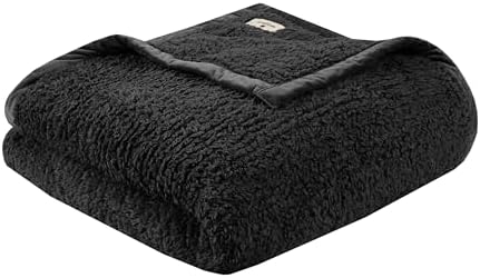 Woolrich Burlington Berber Blanket Super Soft, Cozy Lightweight Cover with Luxurious Velvet Binding, Modern Trendy All Season Bedspread Bedding-Set, Twin 66" W x 90" L Black by Unknown