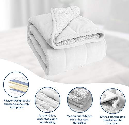 Cottonblue Sherpa Fleece Weighted Blanket 15 lbs for Adult, Sherpa Flannel Cozy Plush Bed Blankets, Fuzzy Sherpa Flannel Blanket Full Size, Minky Soft Blanket for Sofa Bed,48 x 72 inches,Snow White - Image 4