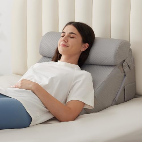 BIEEZZK 3PCS Wedge Pillow Set, Adjustable Wedge Pillow Headboard, Bed Wedge Pillows for Back Pain Relief, Sleeping, Post Surgery, Back Support Pillow for Bed Sitting Up, Snoring, GERD, Grey by EnjoyaBetterLifeFromHere