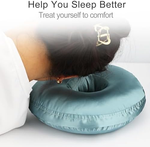 Washable Silky Satin Ear Piercing Pillow with Removable Pillowcase Smooth Cooling Donut Pillows Hole for Ear Pain Relief CNH Sleeping Pressure Sore Side Sleepers Ear Guard Protector, Turquoise - Image 3