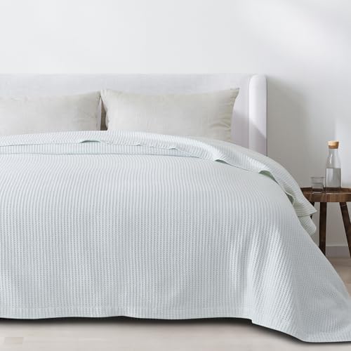 100% Cotton Blue Blanket King Size for Bed - Breathable and Soft, Waffle Weave for Summer Spring, 102x90 Inches (Pale Blue) - Image 6