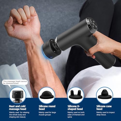 Massage Gun with Heat and Cold, 2 in 1 Portable Mini Muscle Massager with Extended Handle, Handheld Electric Percussion Deep Massager Tissue Massage Gun for for Home Gym - Image 5