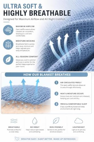HILLFAIR 100% Combed Cotton Blanket– King Bed Blanket– Soft Cozy Warm Multipurpose Throws for Luxury Home Decor– 90 x 108 inch King Size Cotton Blankets for Beds- Bed Blankets for All Season- Blue - Image 5