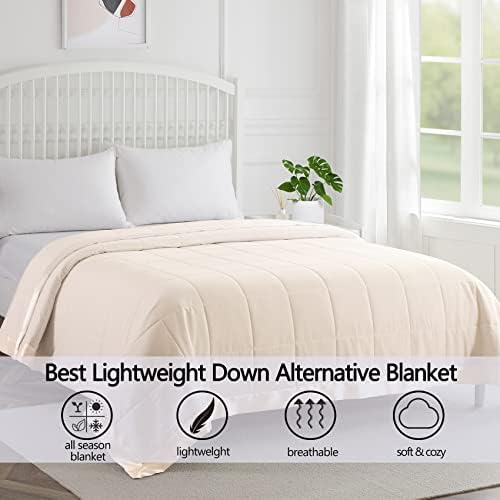 COMFLIVE Queen Down Alternative Blanket - Lightweight Satin Trim, Beige - Image 3