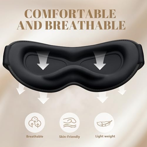 Sleep Mask for Men Women - 100% Blackout Eye Masks for Sleep, Zero Pressure 3D Sleeping Mask, Adjustable Light Blocking Eye Cover Blindfold for Travel, Nap, Night Work, Office - Black - Image 6