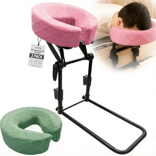 Massage Headrest for Bed with 2 Pack of Covers, Home Mattress Top Massage Kit, Adjustable Face Cradle for Professional and Home Use, Portable Face Down Head Holder Fits All Mattresses by OURSHE