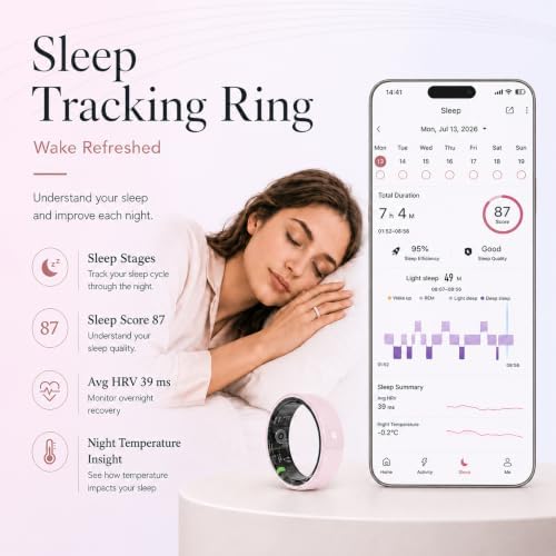 Pink Ceramic Smart Ring for Women, Health & Sleep Tracker, Size 10 - Image 3