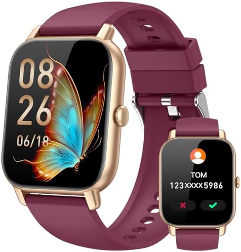 Smart Watches for Men Women, Fitness Tracker with Activity Counter/Sleep Monitor, IP68 Waterproof Smart Watch for Android iPhone iOS Compatible (Deep Burgundy, 1.83) by Unknown