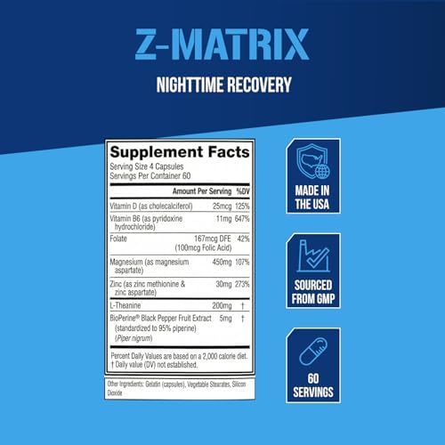 EVL ZMatrix Magnesium & Zinc Muscle Recovery Supplement - 60 Servings - Image 2