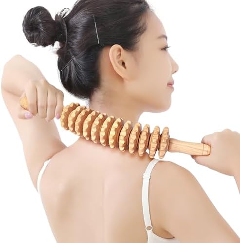 Wood Massage Roller Muscle Roller Cellulite Massage Tool Fascia Blaster Lymphatic Drainage Massager Wood Therapy Massage Tools for Deep Tissue Muscle Relief Recovery(12-Wheel) - Image 6
