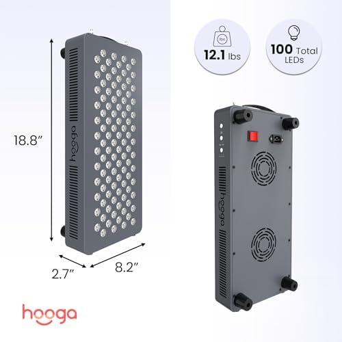 Hooga HG500 Red Light Therapy Panel, 100 LEDs, 660nm Red & 850nm Near-Infrared Light, Built-in Timer, Door Hanging Kit - Image 2