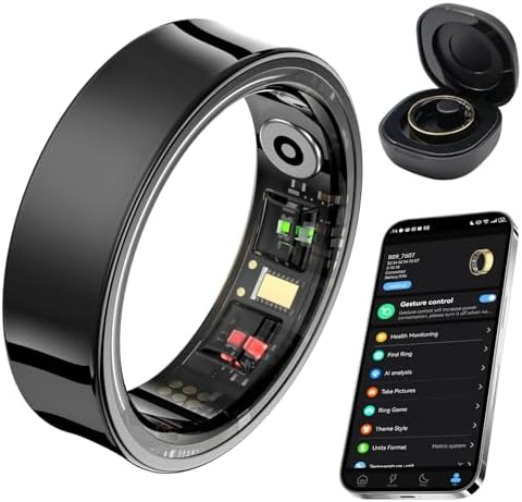 Smart Ring for Women Men, 24-Hour Body Temperature Track, Black,#12 by AMOVAN