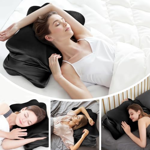 Thickened Satin Pillowcase, Elastic 16 * 24In Pillow Cover for Cervical Pillow or Memory Foam Pillows, Smooth & Soft Hair and Skin Friendly, Queen Size with Zipper Black - Image 4