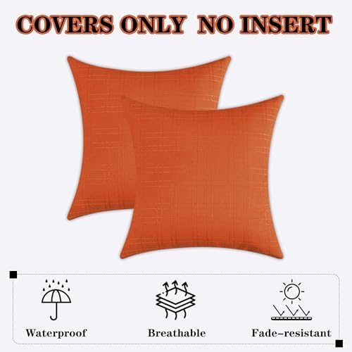 Kevin Textile Outdoor Waterproof 22”x22” Pillow Covers 2 Pack, Orange - Image 6
