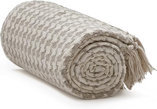 Americanflat 50x60 Throw Blanket - Soft and Breathable Cotton Throw Blanket for Couch, Bed, Chair - Decorative Blankets Perfect for Home, Office, or Outdoor Use - Cream and Beige Houndstooth Design by Americanflat