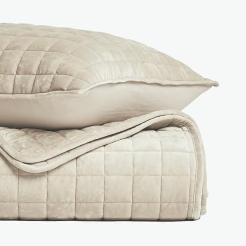 RECYCO Channel Box Stitch Velvet Quilt Set, Twin/Twin XL Size, Beige - Image 5